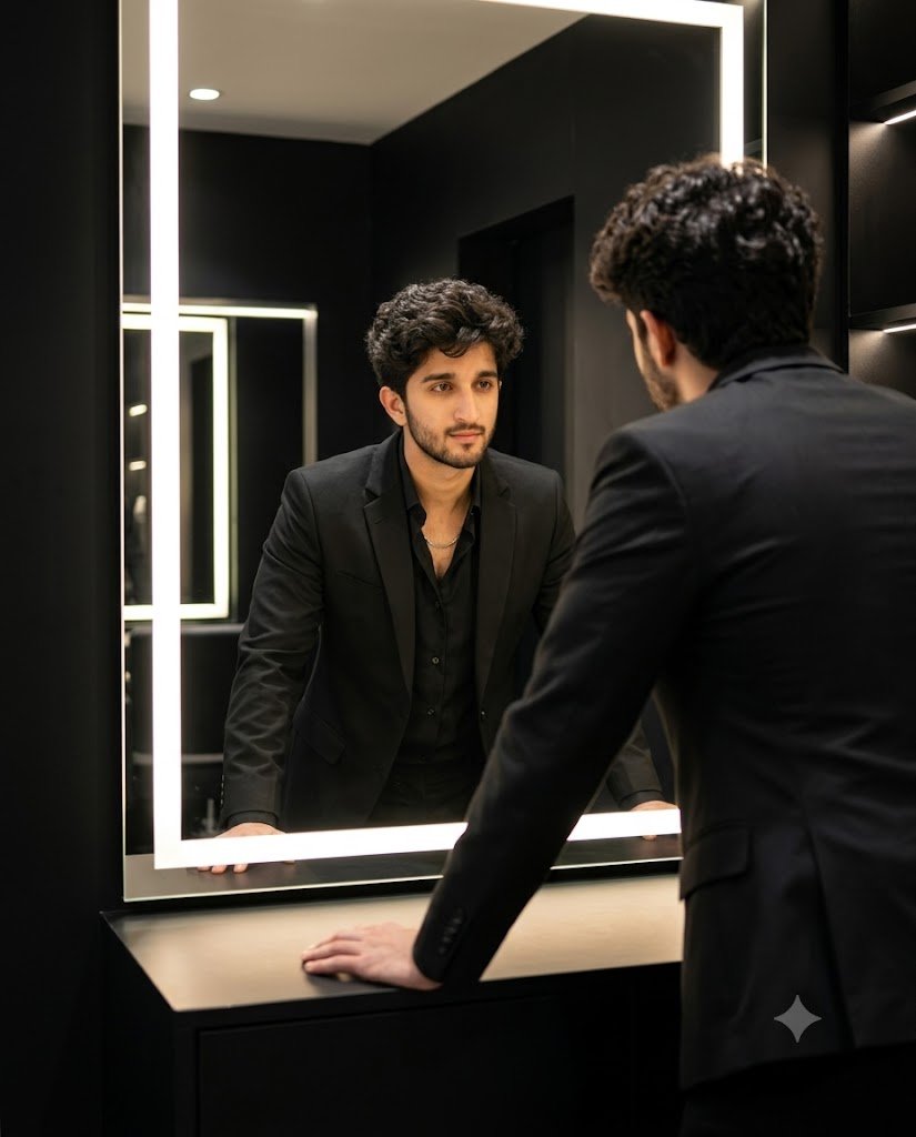 LED-framed mirror  gemini AI photo prompt