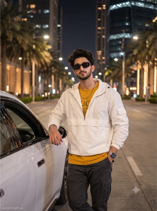 Night City BMW Luxury Car Gemini AI image Prompt Boys